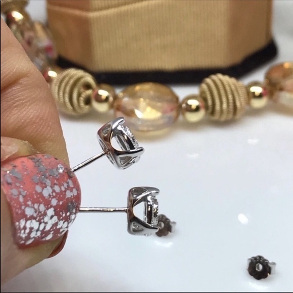 micro paved raised halo diamond stud earrings - Picture 3 of 8